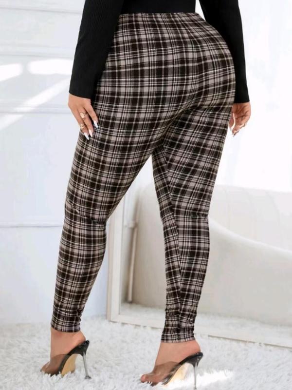  Plaid Print High Waist Leggings, Casual Comfy Skinny Pants for Women, Women's Bottoms for Fall & Winter